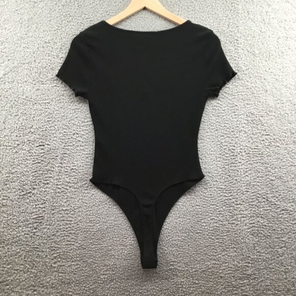 asos Design V-Neck Ribbed Knit Bodysuit Black 8 - Picture 2 of 3